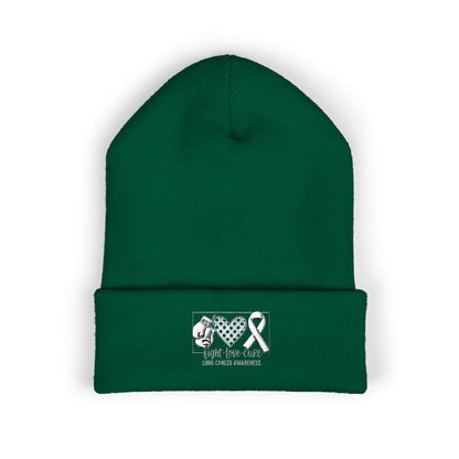 Fight Love Cure Lung Cancer Awareness Embroidered Beanie | Unisex Knit Hat