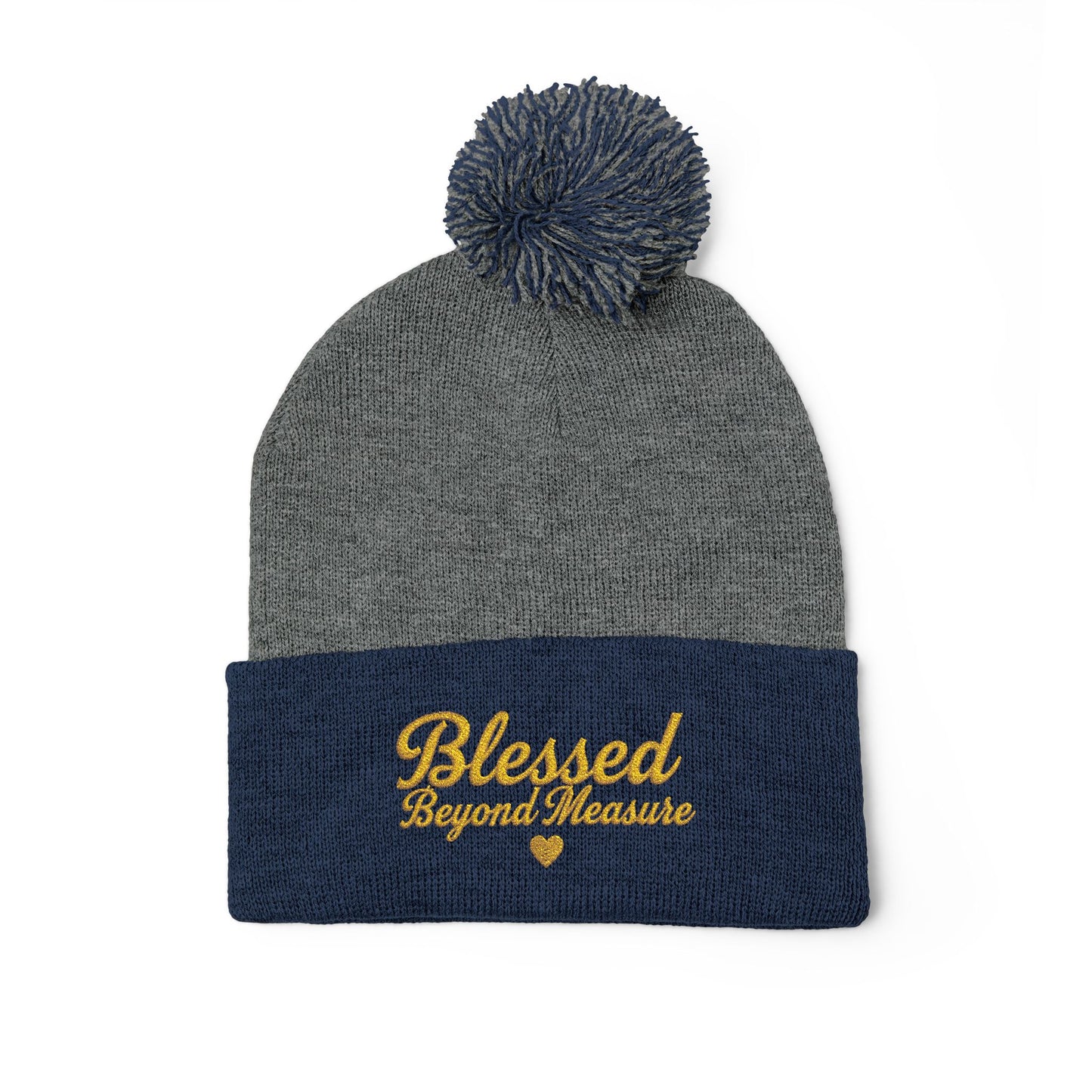 Blessed Beyond Measure Pom Pom Beanie – Embroidered Faith Winter Hat (10 Colors)