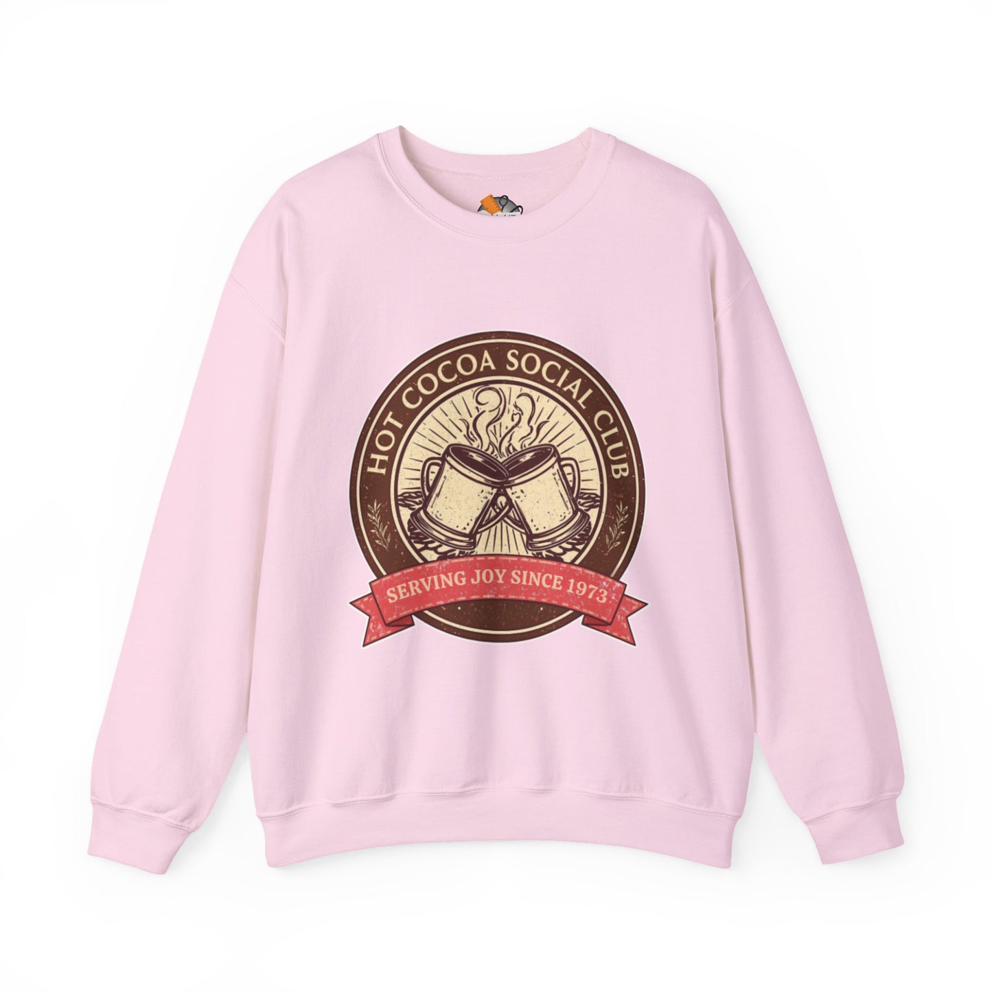 Hot Cocoa Social Club Crewneck Sweatshirt | Vintage Holiday Pullover | Cozy Winter “Serving Joy Since 1973” Sweatshirt
