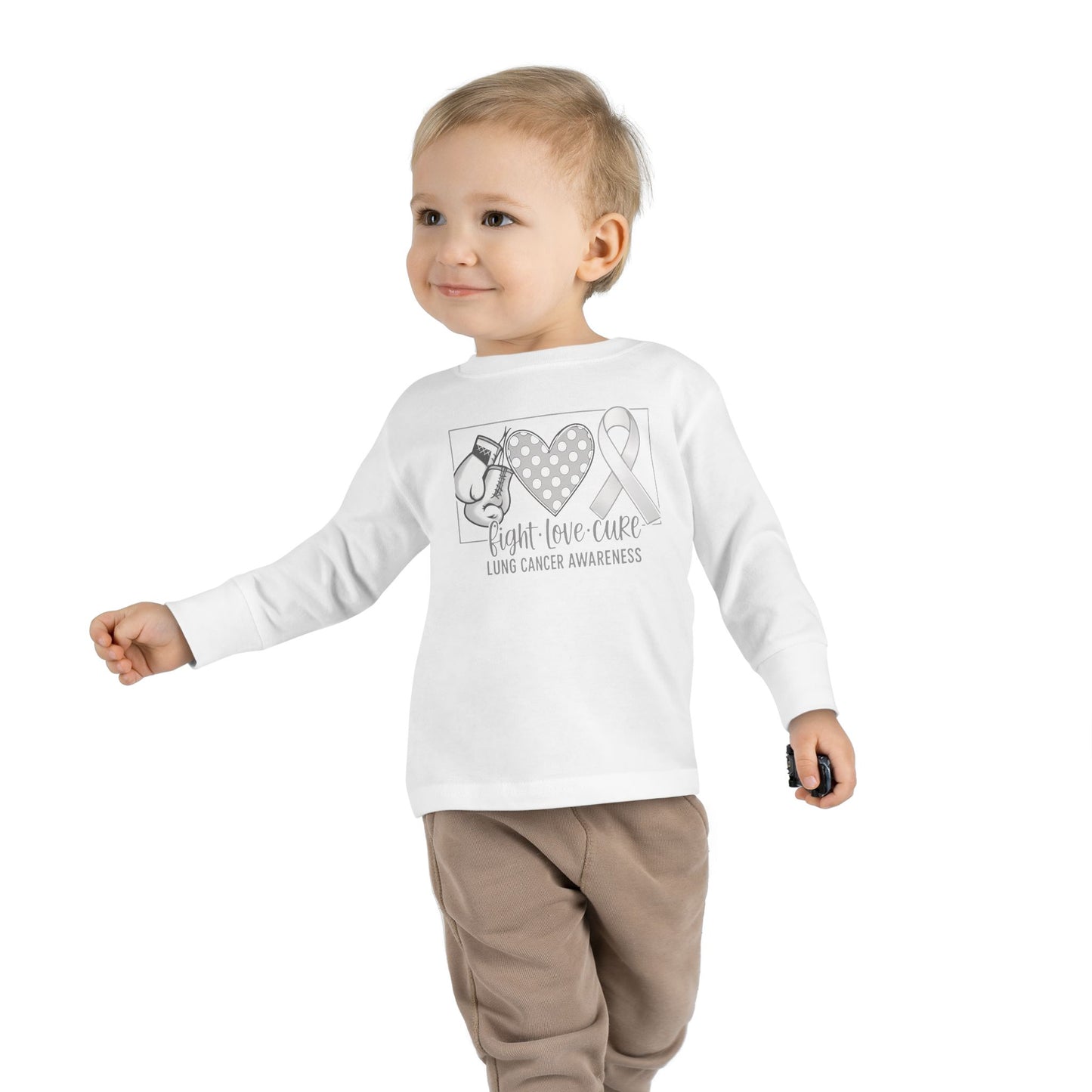 Fight Love Cure Lung Cancer Awareness Toddler Long Sleeve Shirt | Kids Support Tee