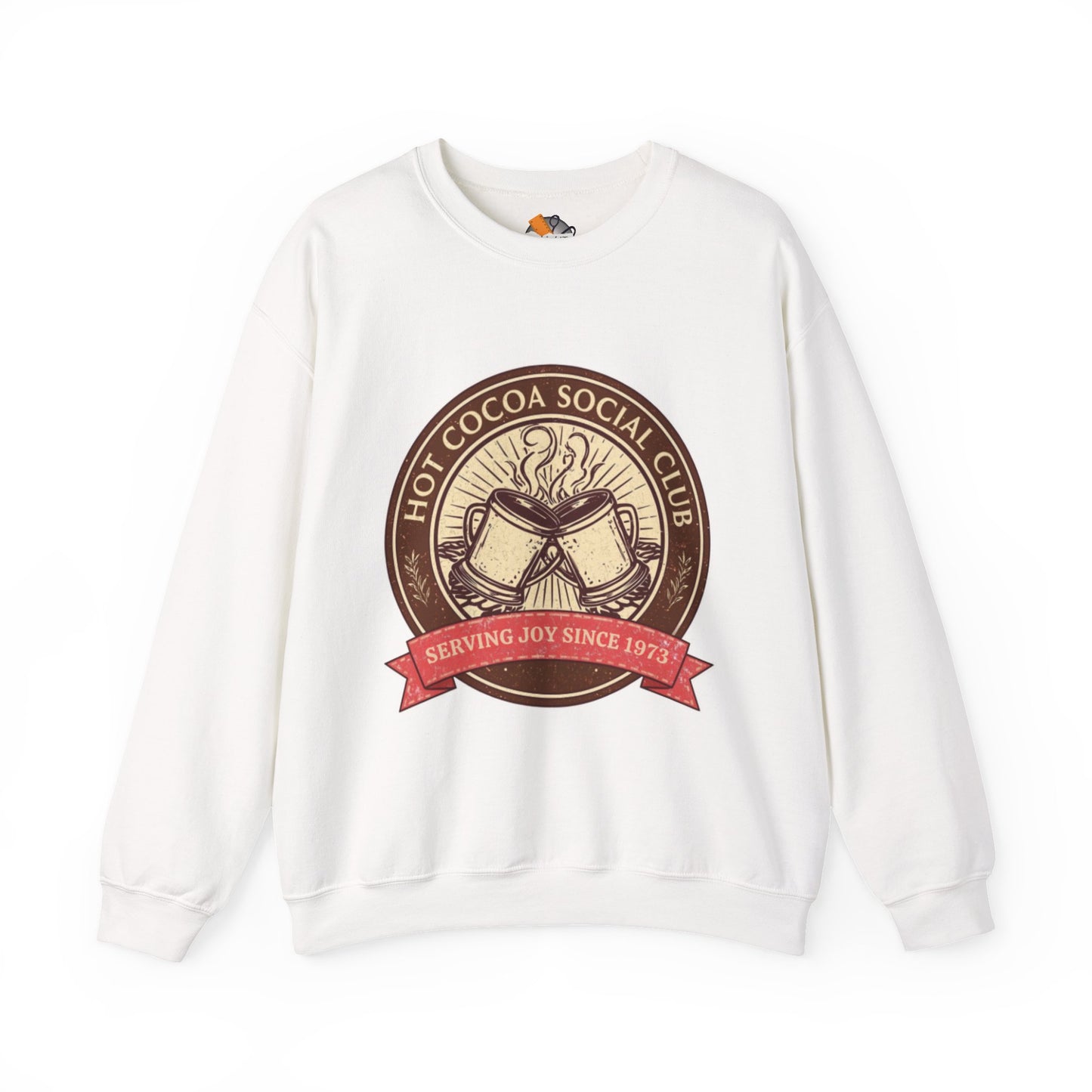 Hot Cocoa Social Club Crewneck Sweatshirt | Vintage Holiday Pullover | Cozy Winter “Serving Joy Since 1973” Sweatshirt
