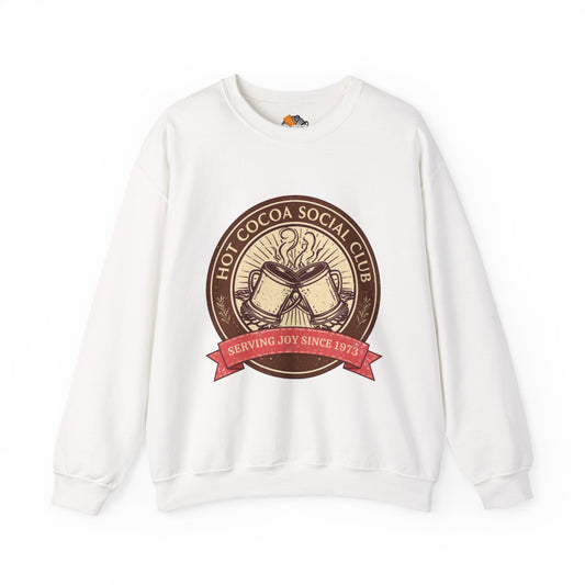 Hot Cocoa Social Club Crewneck Sweatshirt | Vintage Holiday Pullover | Cozy Winter “Serving Joy Since 1973” Sweatshirt