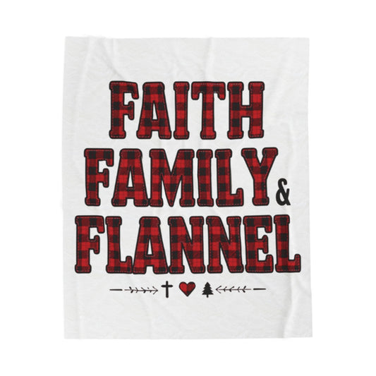 Faith, Family & Flannel Velveteen Plush Blanket | Cozy Christian Fall & Holiday Throw (3 Sizes)