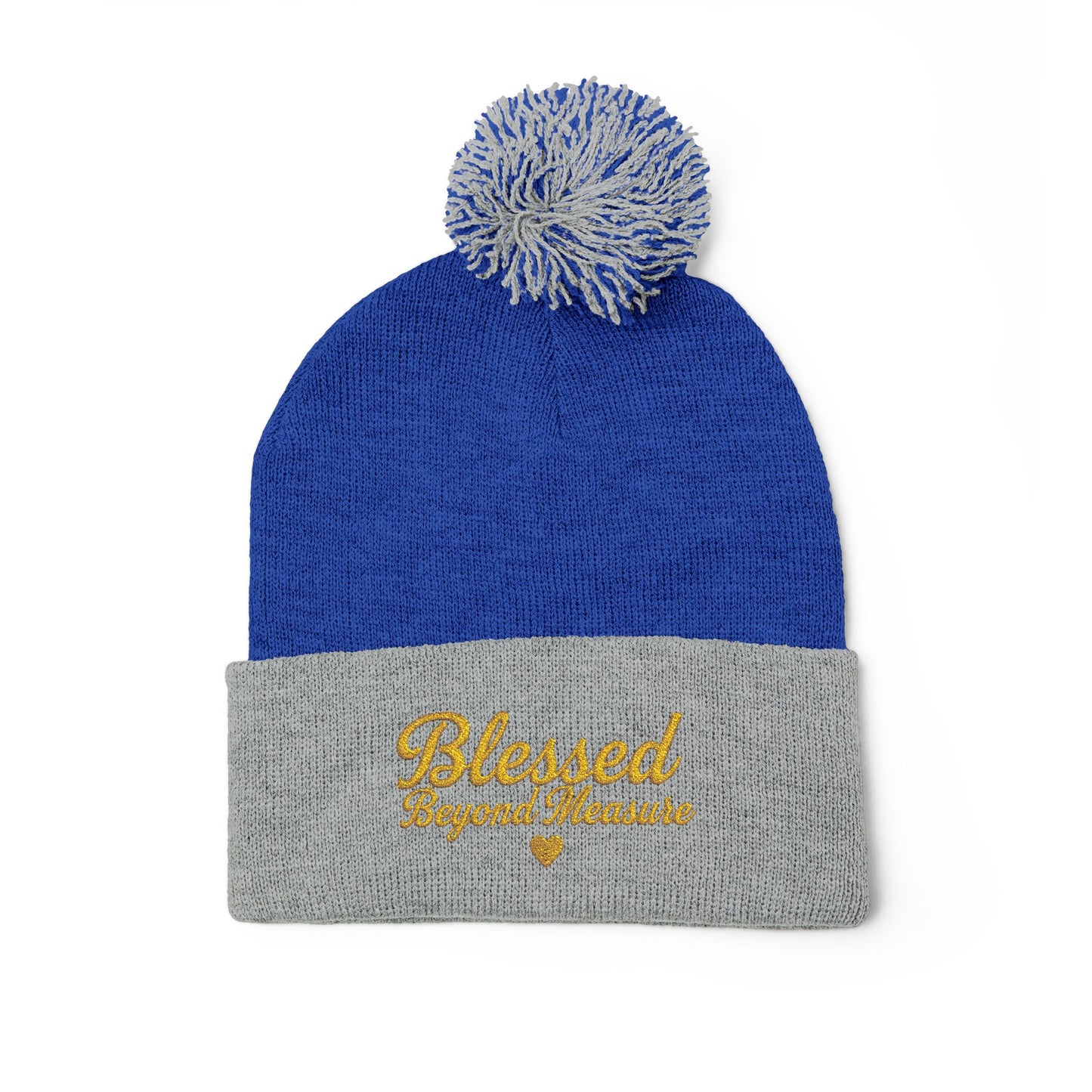 Blessed Beyond Measure Pom Pom Beanie – Embroidered Faith Winter Hat (10 Colors)