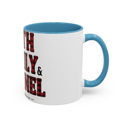 Faith, Family & Flannel Accent Mug | 11oz & 15oz Christian Coffee Cup (Multiple Colors)