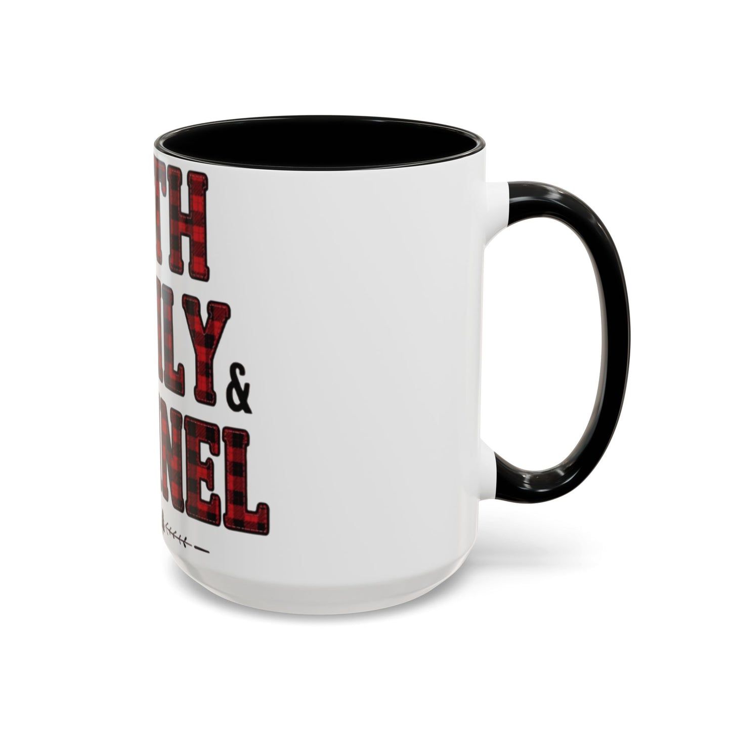 Faith, Family & Flannel Accent Mug | 11oz & 15oz Christian Coffee Cup (Multiple Colors)