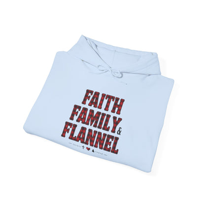 Faith, Family & Flannel Adult Hoodie | Cozy Christian Fall & Holiday Sweatshirt (8 Colors)