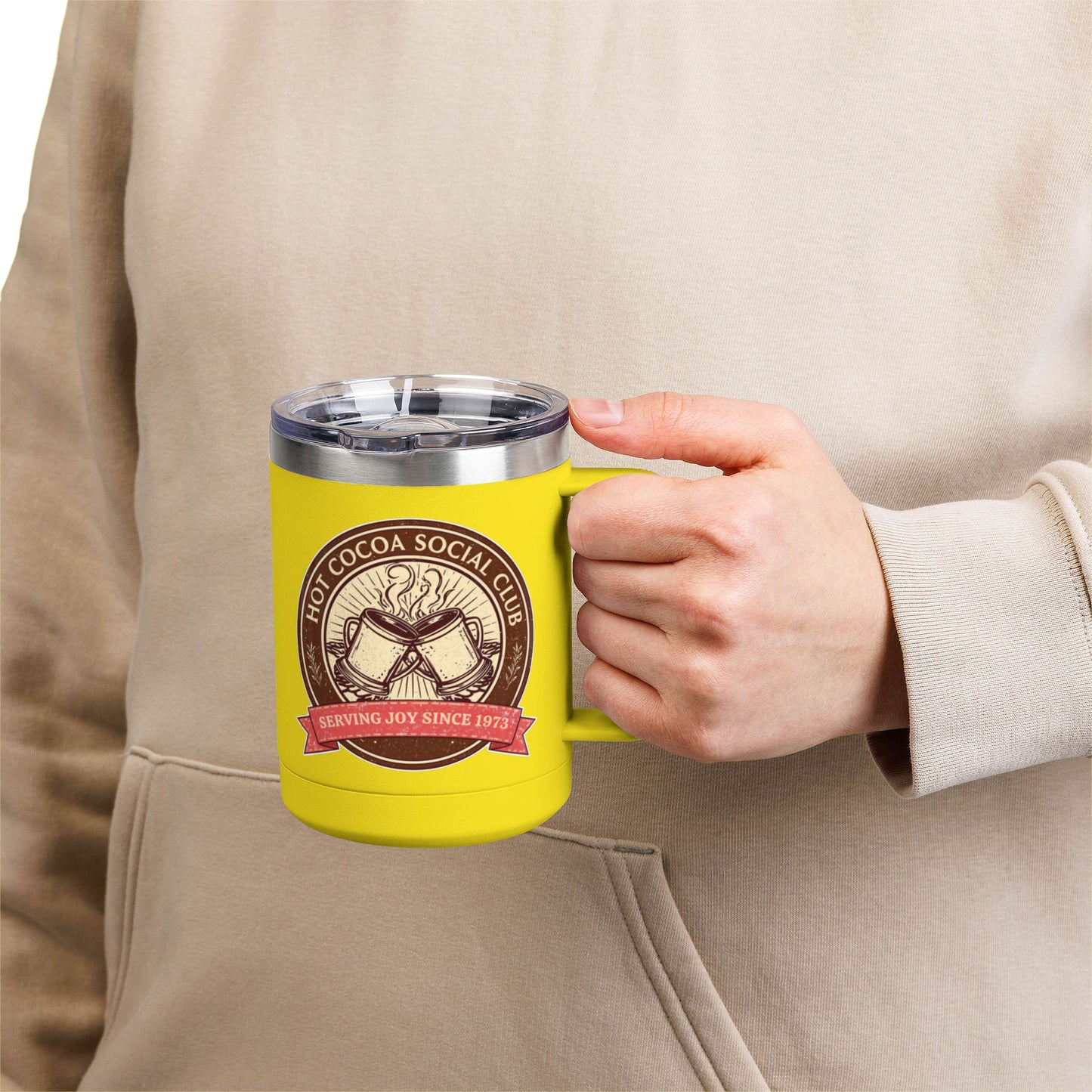 Hot Cocoa Social Club Insulated Coffee Tumbler | Cozy Vintage Mug | Double-Wall Stainless Steel Holiday Drinkware