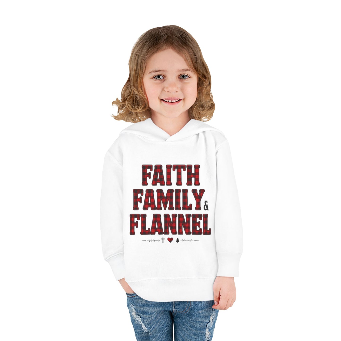 Faith, Family & Flannel Toddler Hoodie | Cozy Christian Fall & Holiday Sweatshirt (15 Colors)