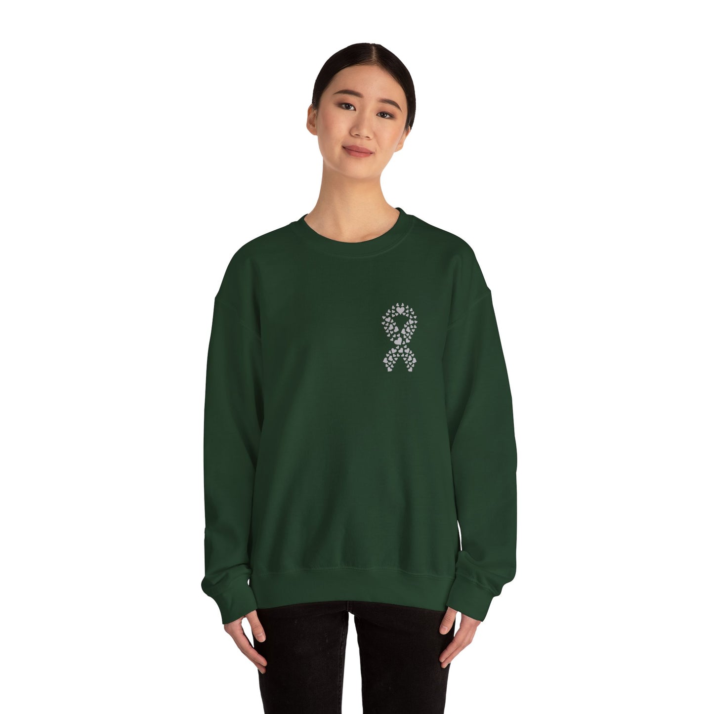 Lung Cancer Awareness Heart Ribbon Crewneck Sweatshirt – Support & Strength Sweater (8 Color Options)