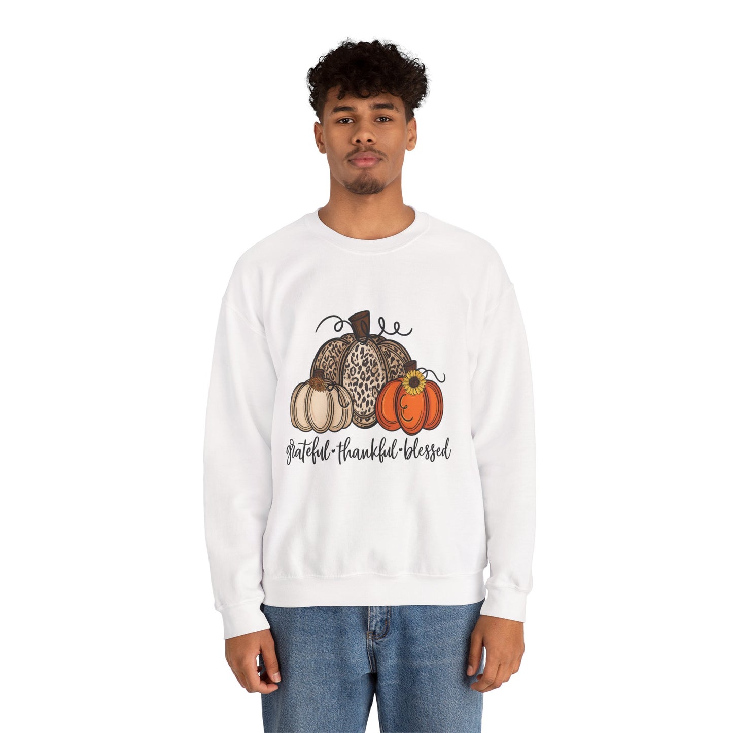 Grateful Thankful Blessed Crewneck Sweatshirt – Fall Faith & Pumpkin Season Pullover (10 Colors)