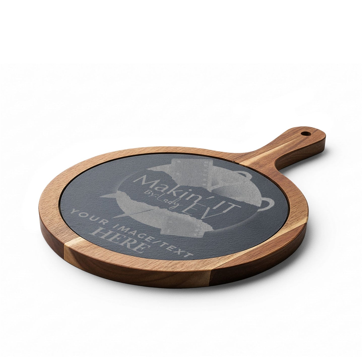 Custom Engraved Charcuterie Board with Slate Insert – Personalized Acacia Serving Board