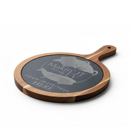 Custom Engraved Charcuterie Board with Slate Insert – Personalized Acacia Serving Board