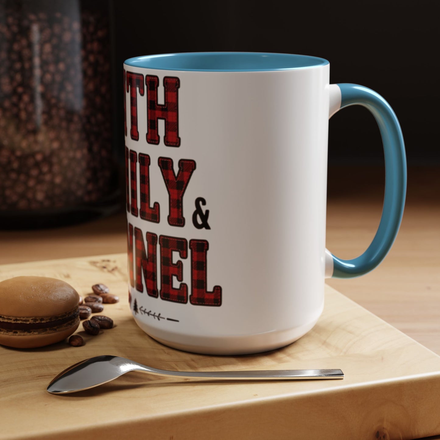 Faith, Family & Flannel Accent Mug | 11oz & 15oz Christian Coffee Cup (Multiple Colors)