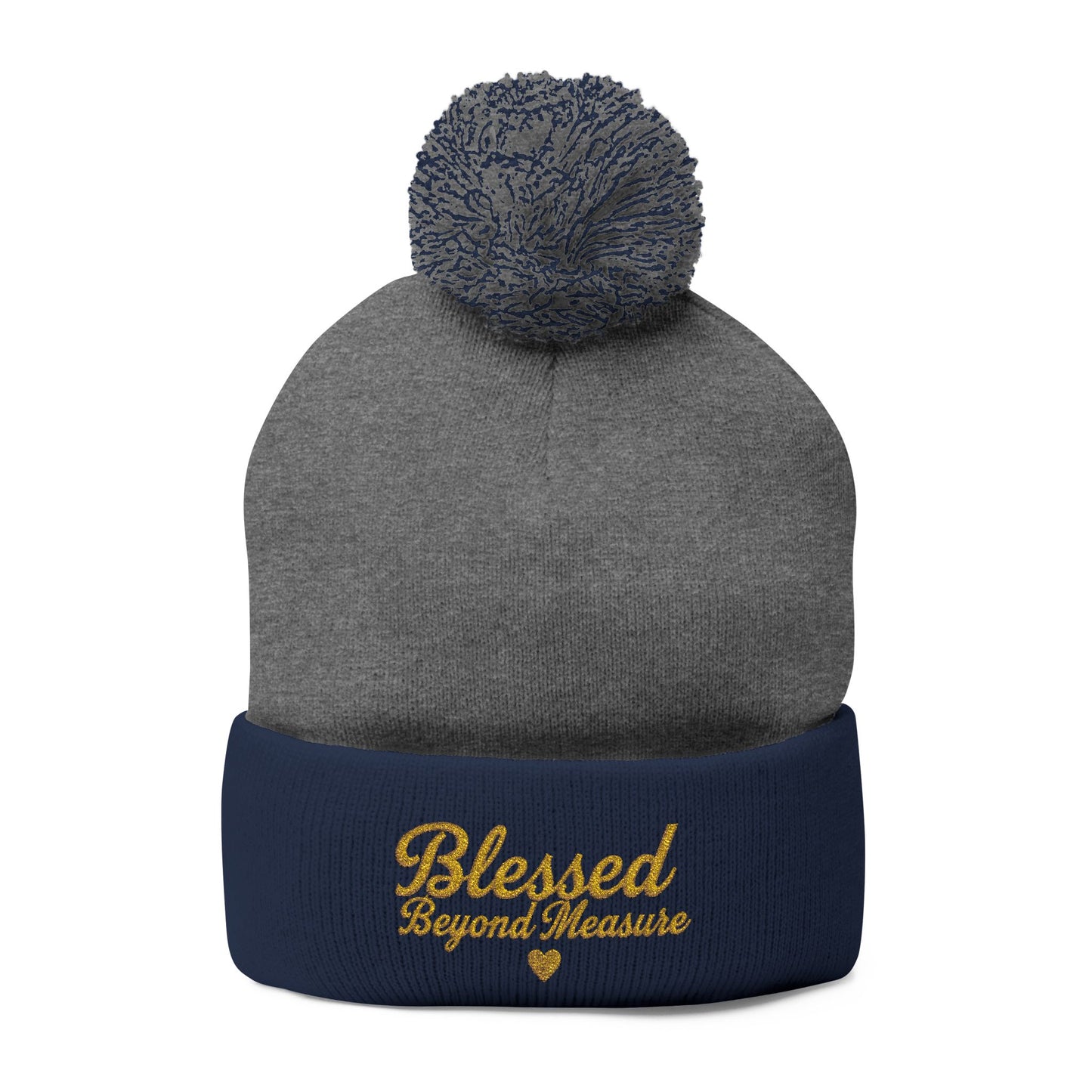 Blessed Beyond Measure Pom Pom Beanie – Embroidered Faith Winter Hat (10 Colors)