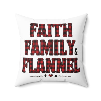 Faith, Family & Flannel Square Throw Pillow | Rustic Plaid Farmhouse Décor (4 Sizes)
