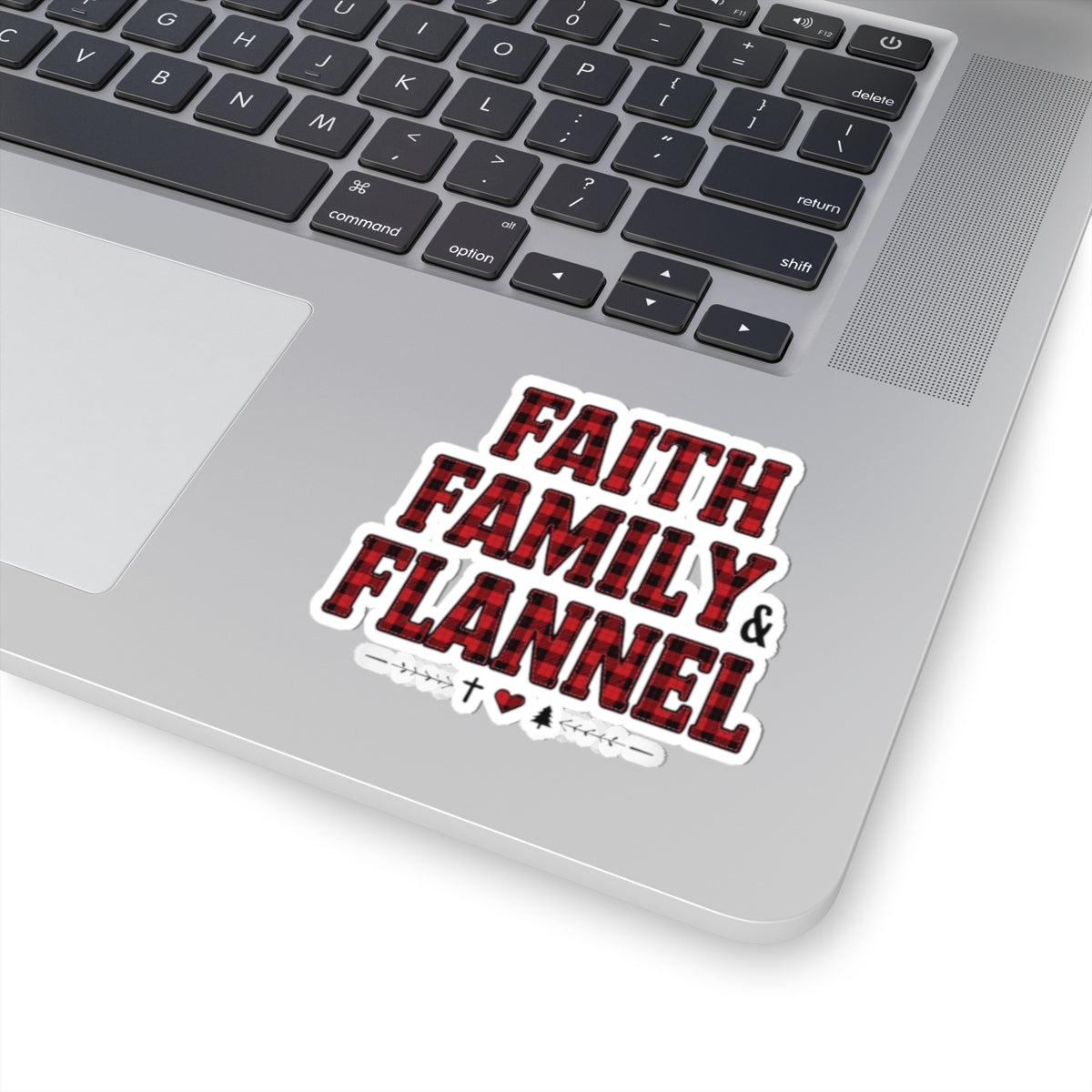 Faith, Family & Flannel Sticker | Christian Buffalo Plaid Waterproof Vinyl Sticker (4 Sizes)