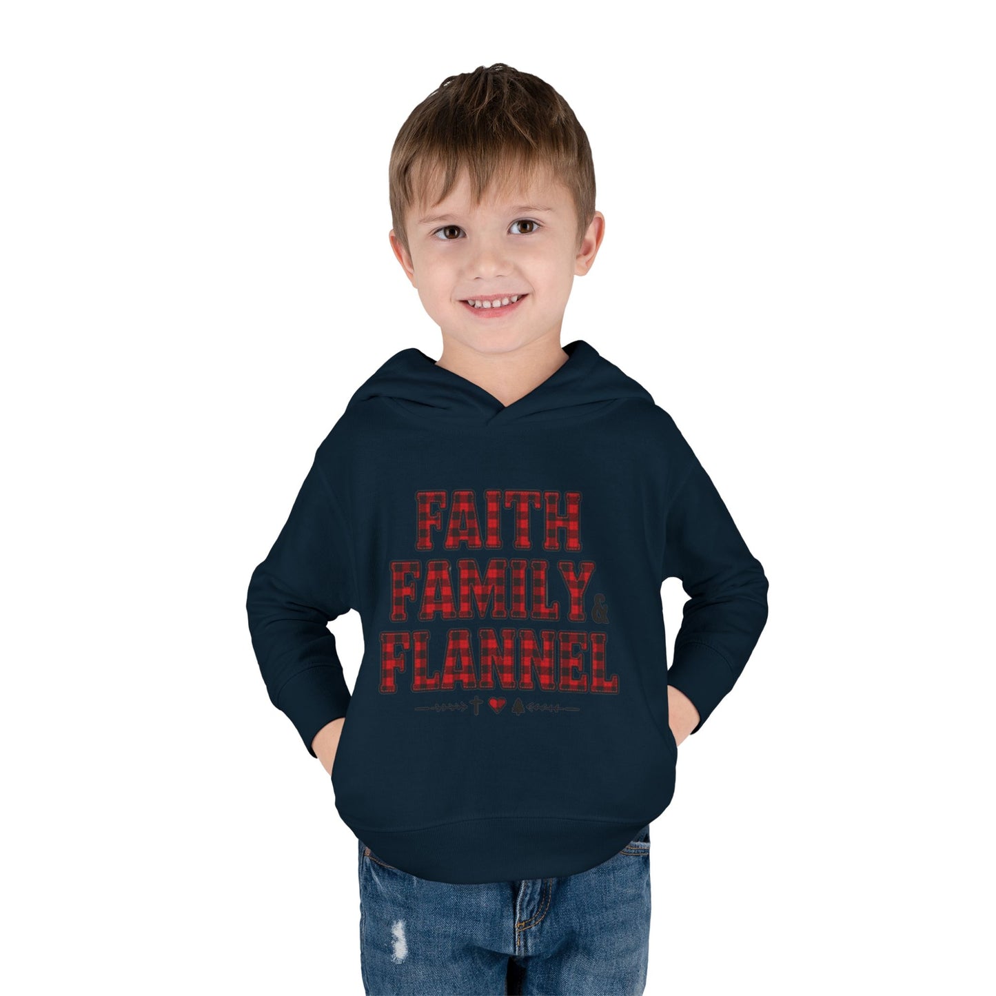 Faith, Family & Flannel Toddler Hoodie | Cozy Christian Fall & Holiday Sweatshirt (15 Colors)