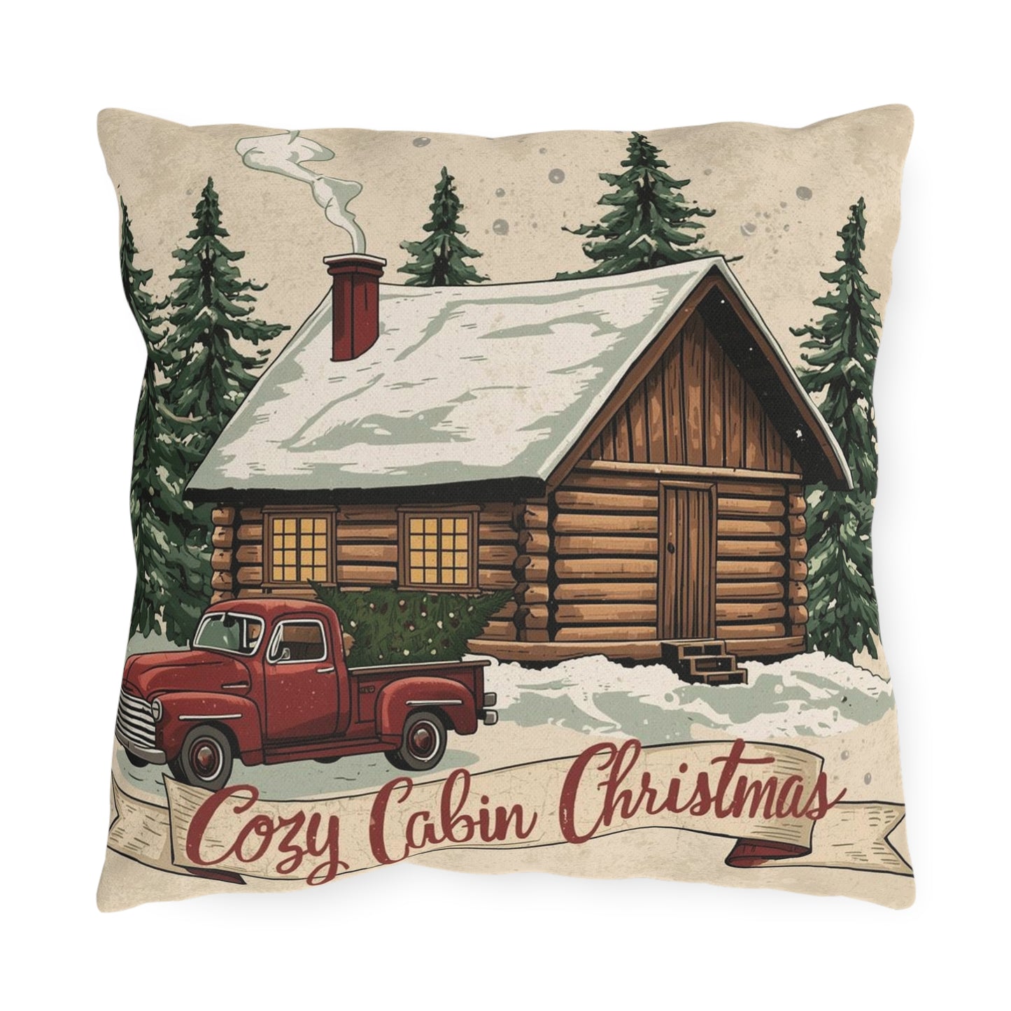 Cozy Cabin Christmas Throw Pillow – Rustic Holiday Decor (4 Size Options)