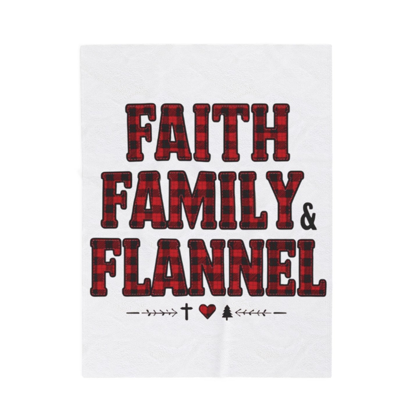 Faith, Family & Flannel Velveteen Plush Blanket | Cozy Christian Fall & Holiday Throw (3 Sizes)