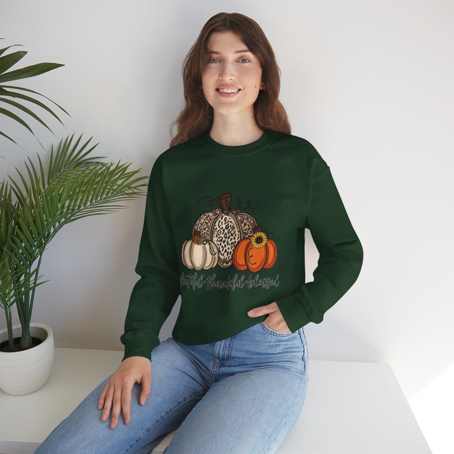 Grateful Thankful Blessed Crewneck Sweatshirt – Fall Faith & Pumpkin Season Pullover (10 Colors)