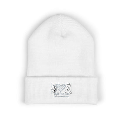 Fight Love Cure Lung Cancer Awareness Embroidered Beanie | Unisex Knit Hat