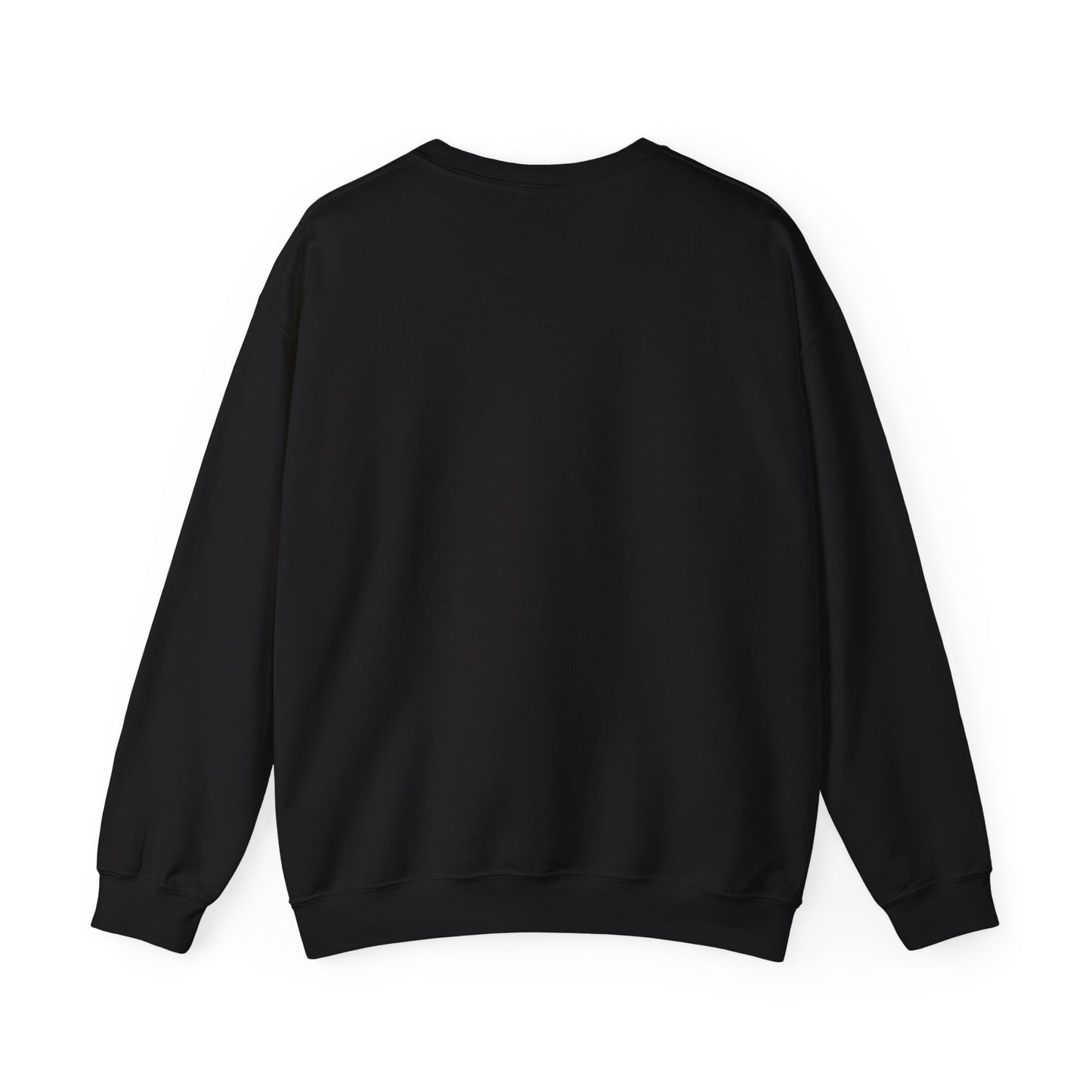 Back view of black Gildan 18000 unisex crewneck sweatshirt with long sleeves, blank solid color ready for custom printing.
