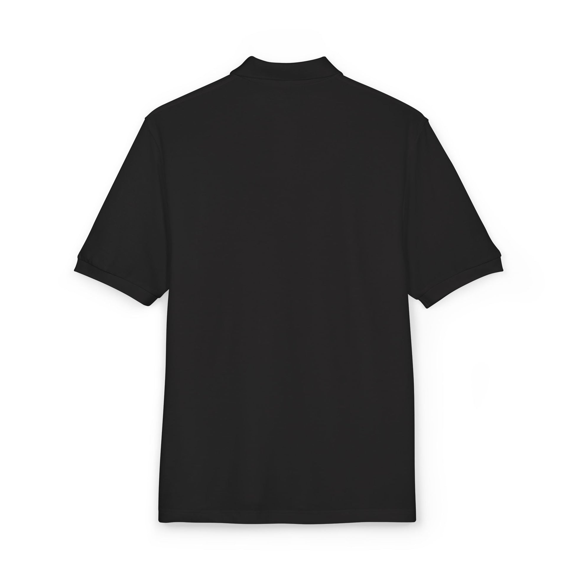 Back view of plain black polo shirt with short sleeves – Makin’ It By Lady Ev.