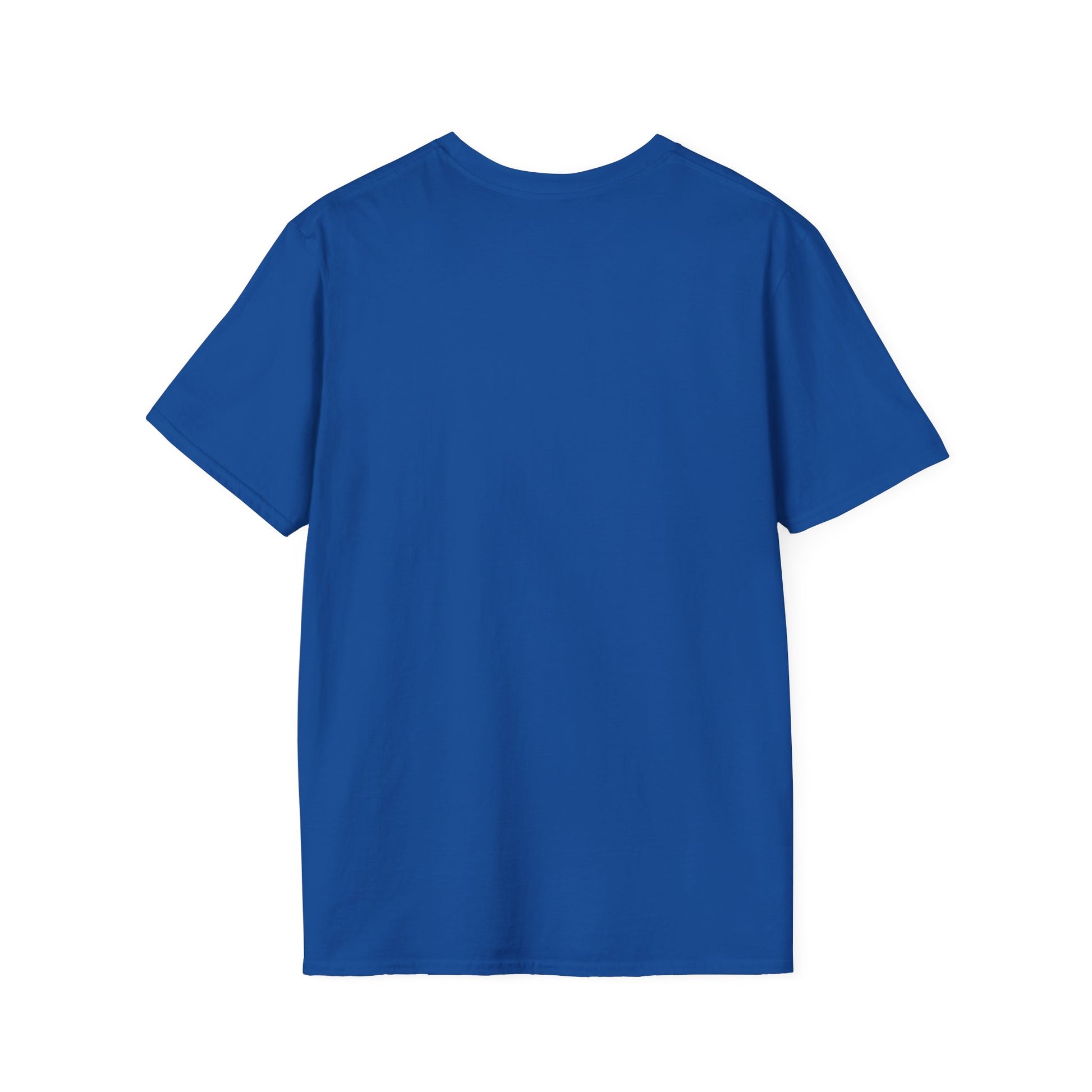 Back view of royal blue unisex Halloween t-shirt with ghost beanie design, made by Makin’ It By Lady Ev.
