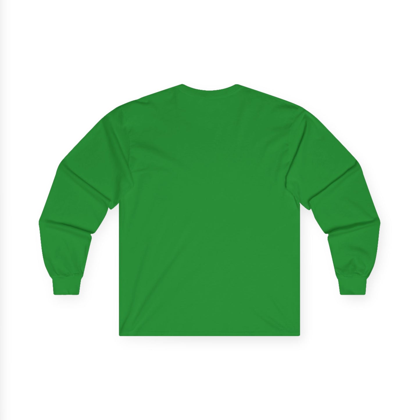 Back view of green Gildan 2400 long sleeve unisex t-shirt, featuring cuffed sleeves and solid color design, ideal for custom printing, casual wear, and layering.