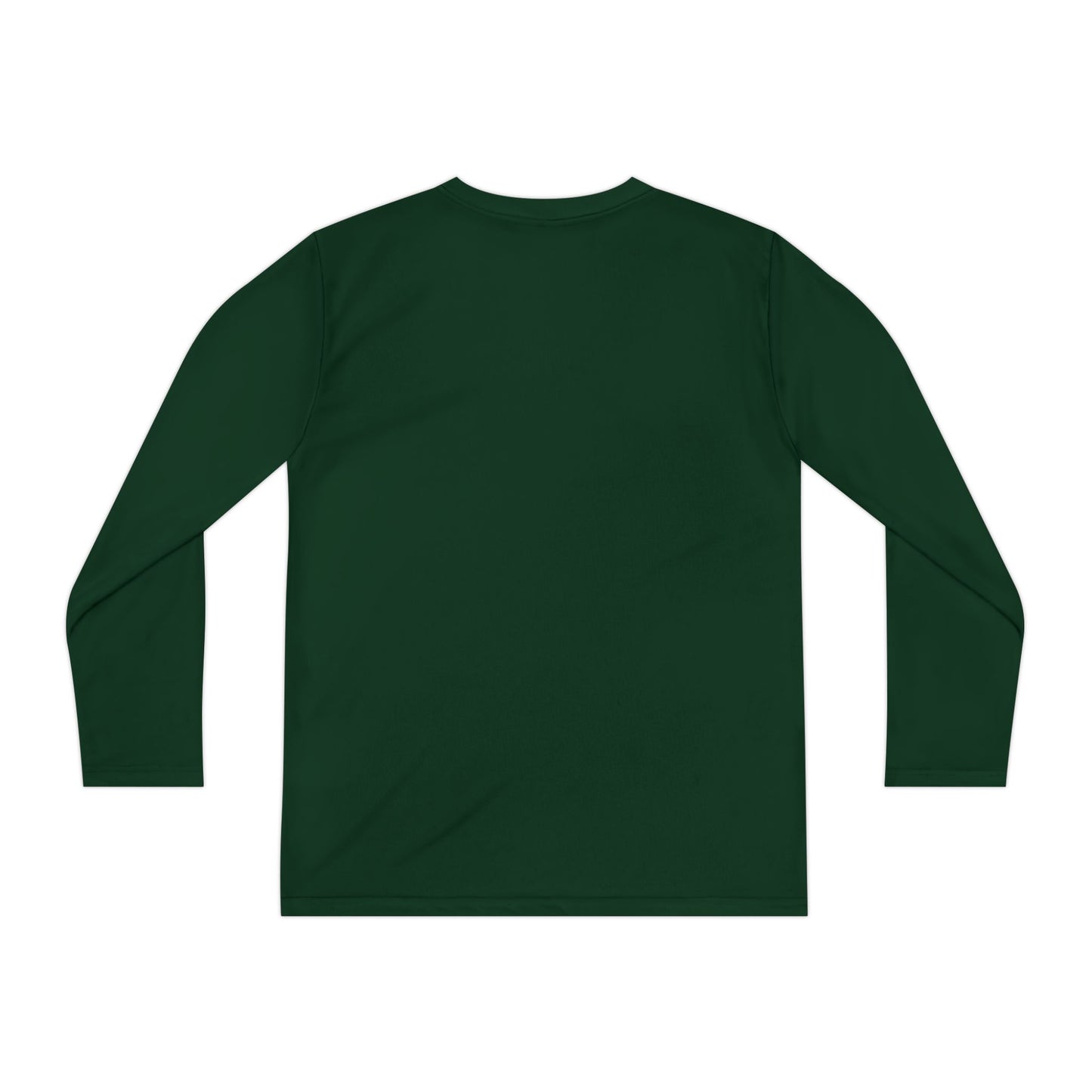 Back view of dark green long sleeve Halloween shirt, plain with no design.