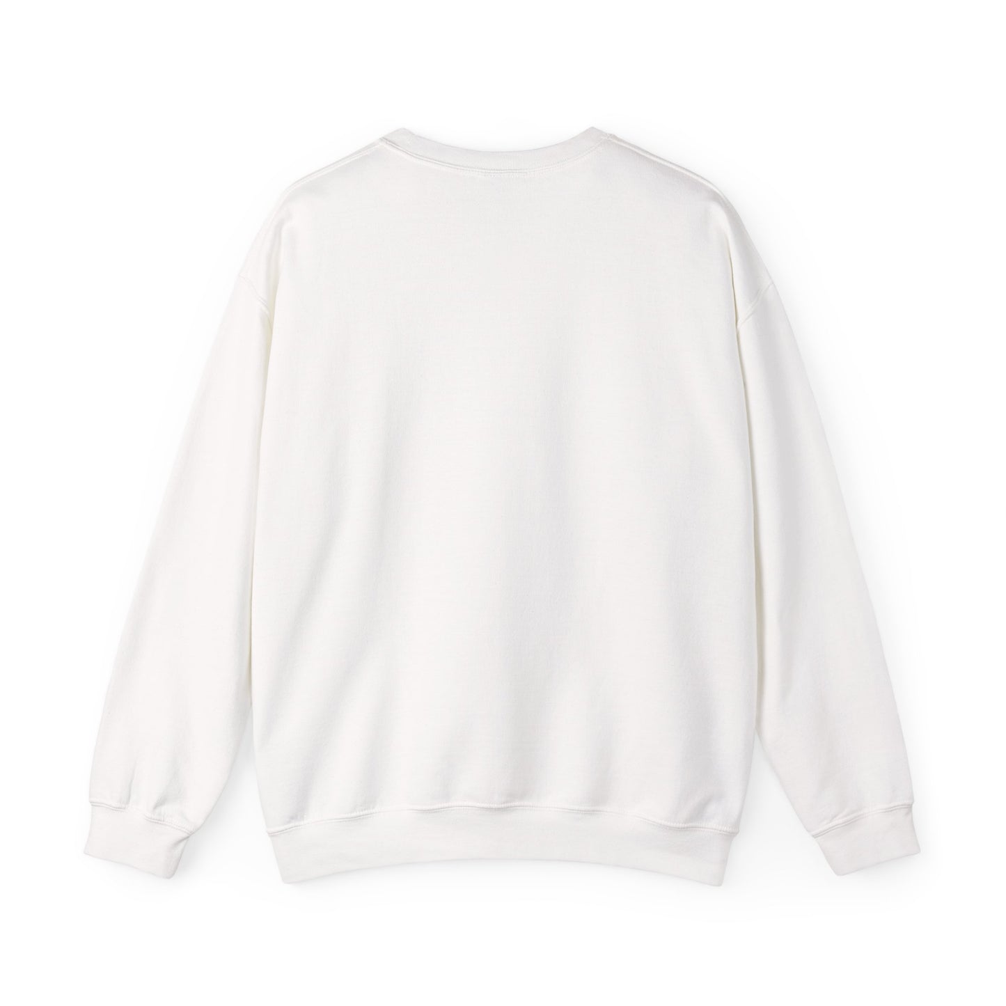 Back view of plain white Gildan 18000 crewneck sweatshirt, perfect for Halloween horror drinks design print.