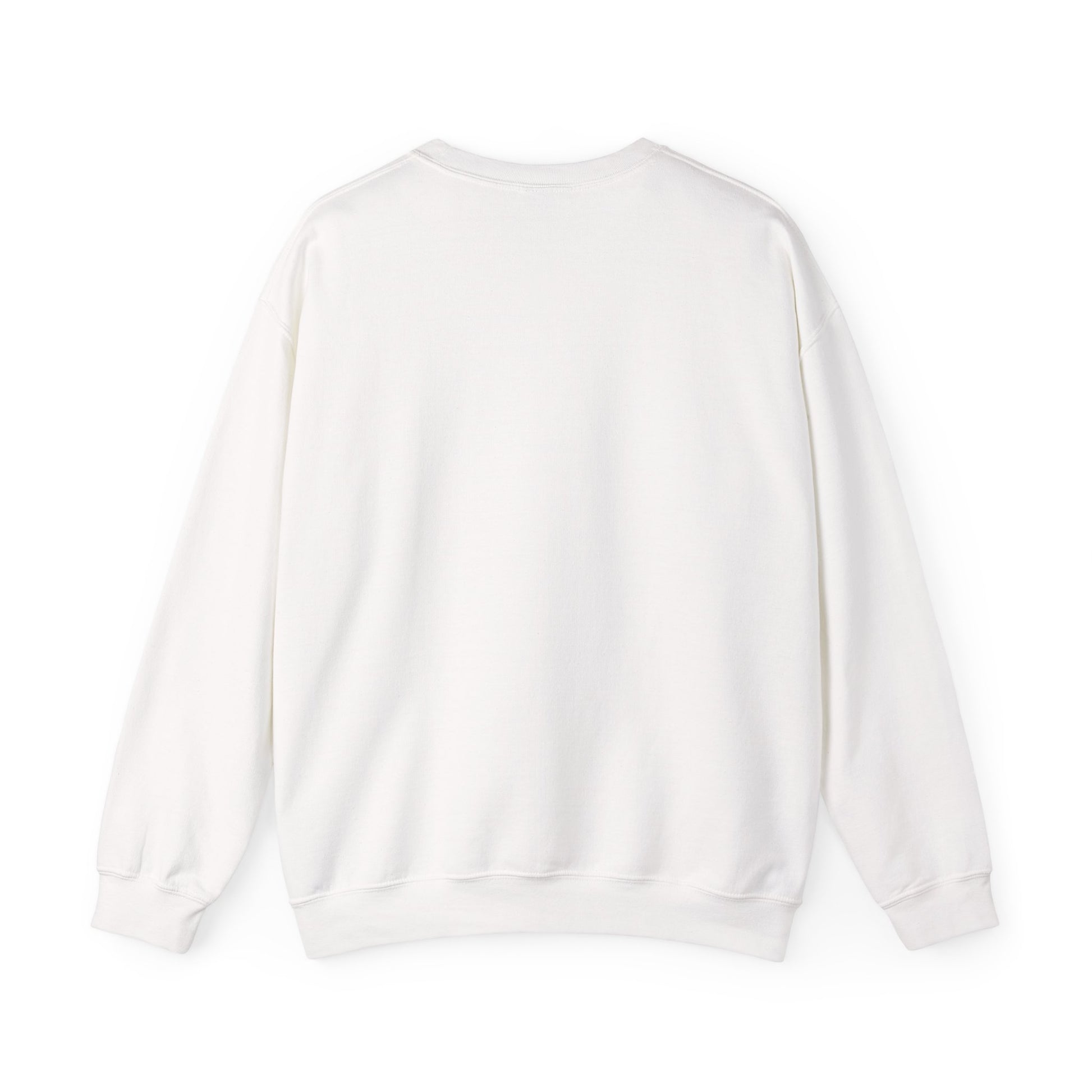 Back view of plain white Gildan 18000 crewneck sweatshirt, perfect for Halloween horror drinks design print.