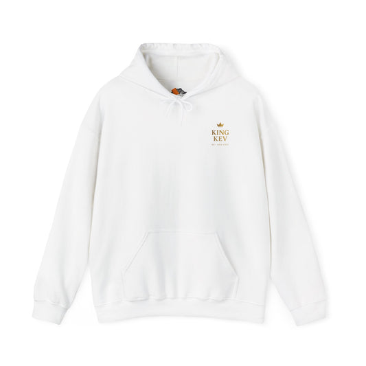 White King Kev hoodie with gold chest logo and 40+ and Free slogan