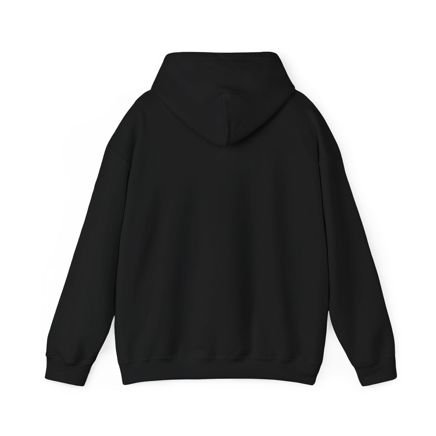 King Kev black hoodie back view, plain design flat lay