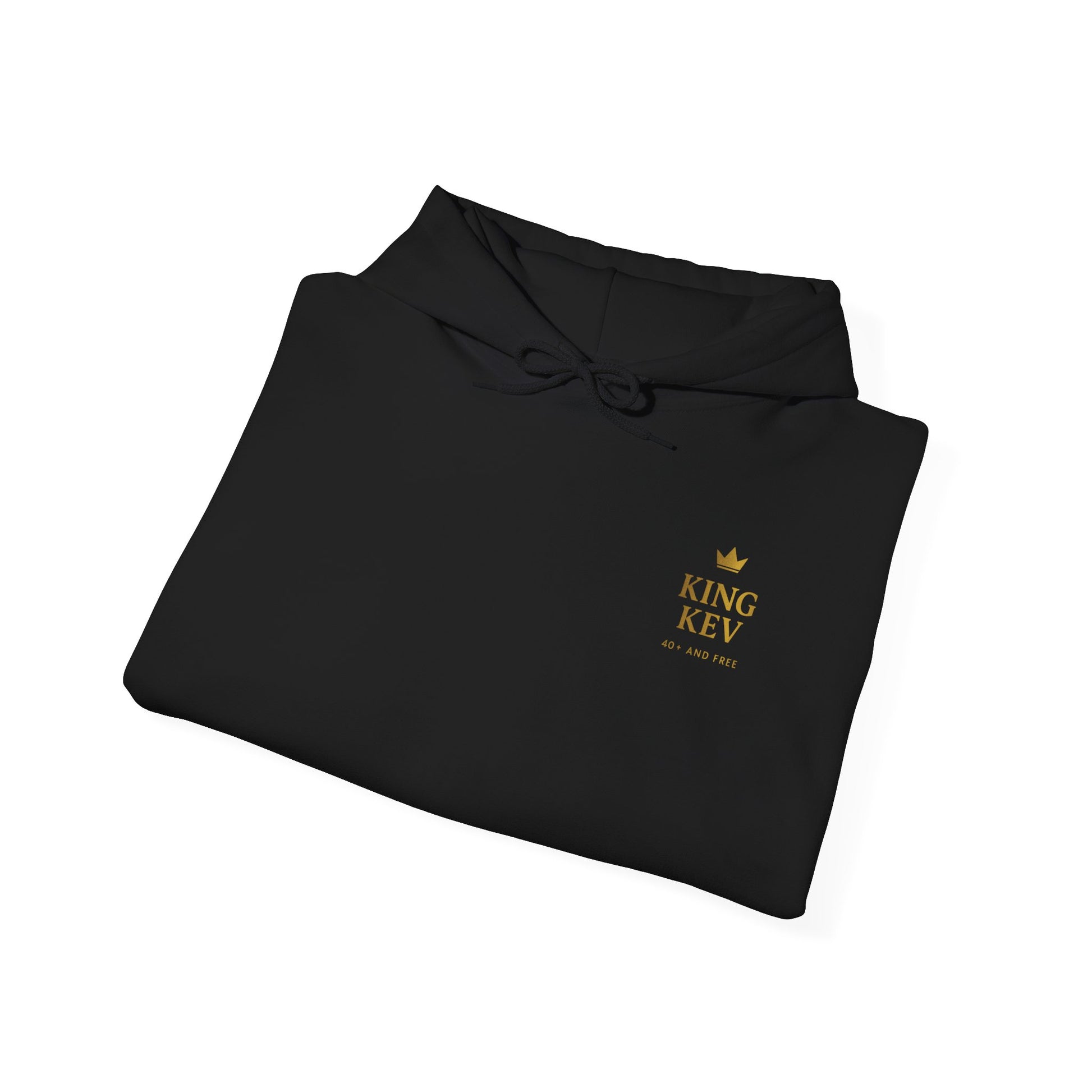King Kev folded black hoodie with gold crown logo print