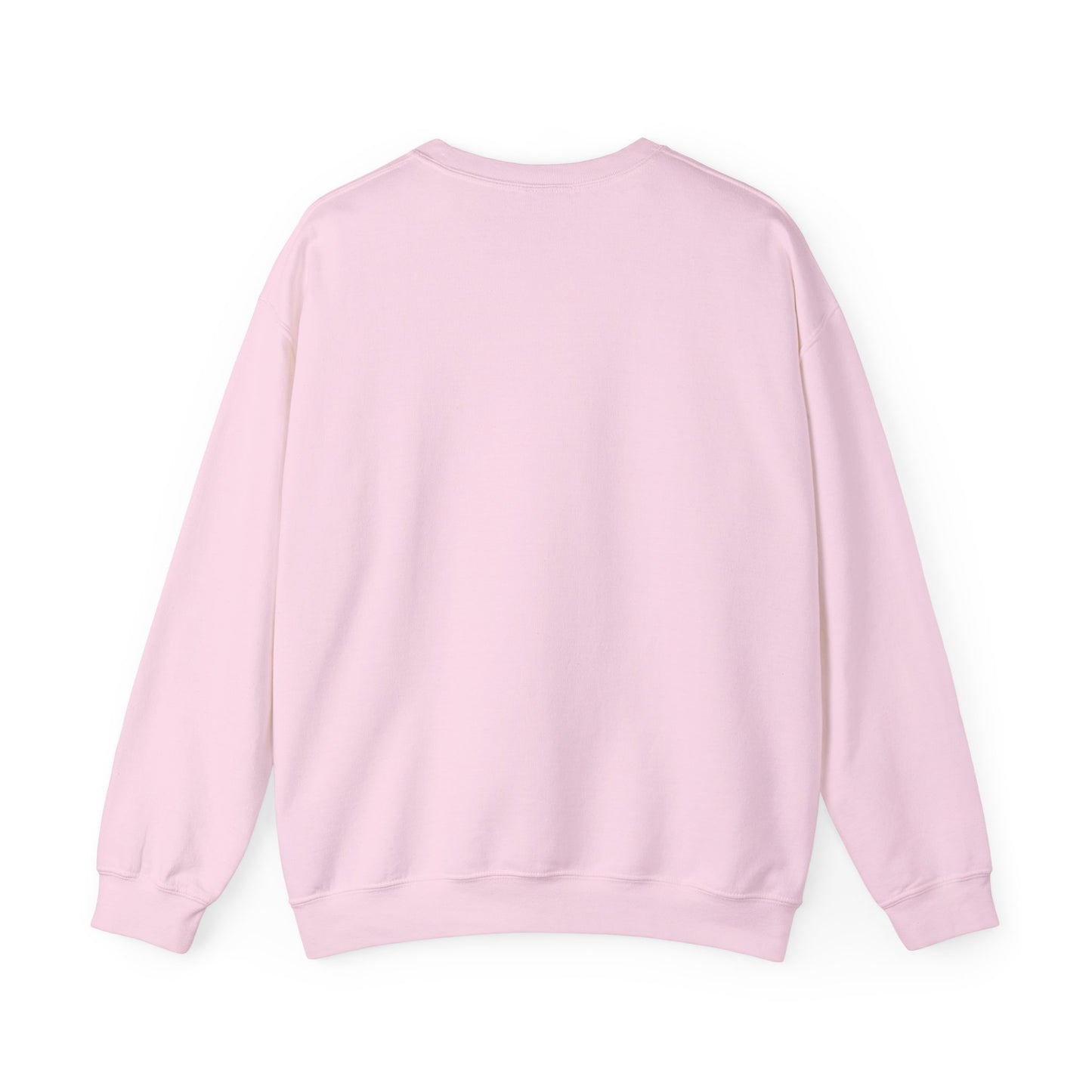 Back view of light pink Gildan 18000 unisex crewneck sweatshirt with long sleeves, blank solid design ready for custom prints.