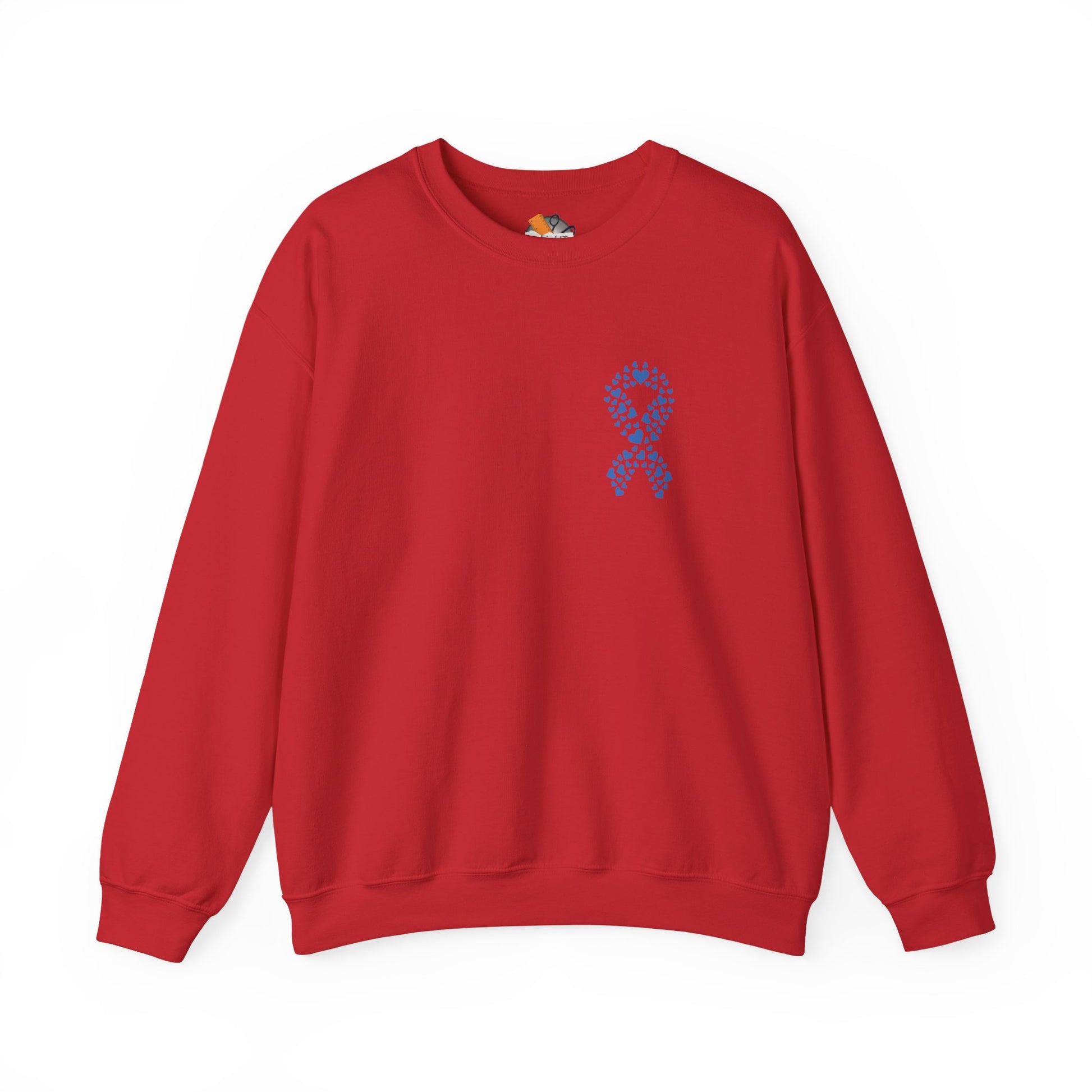 Red diabetes awareness crewneck sweatshirt — classic unisex design for warmth, comfort, and cause support.