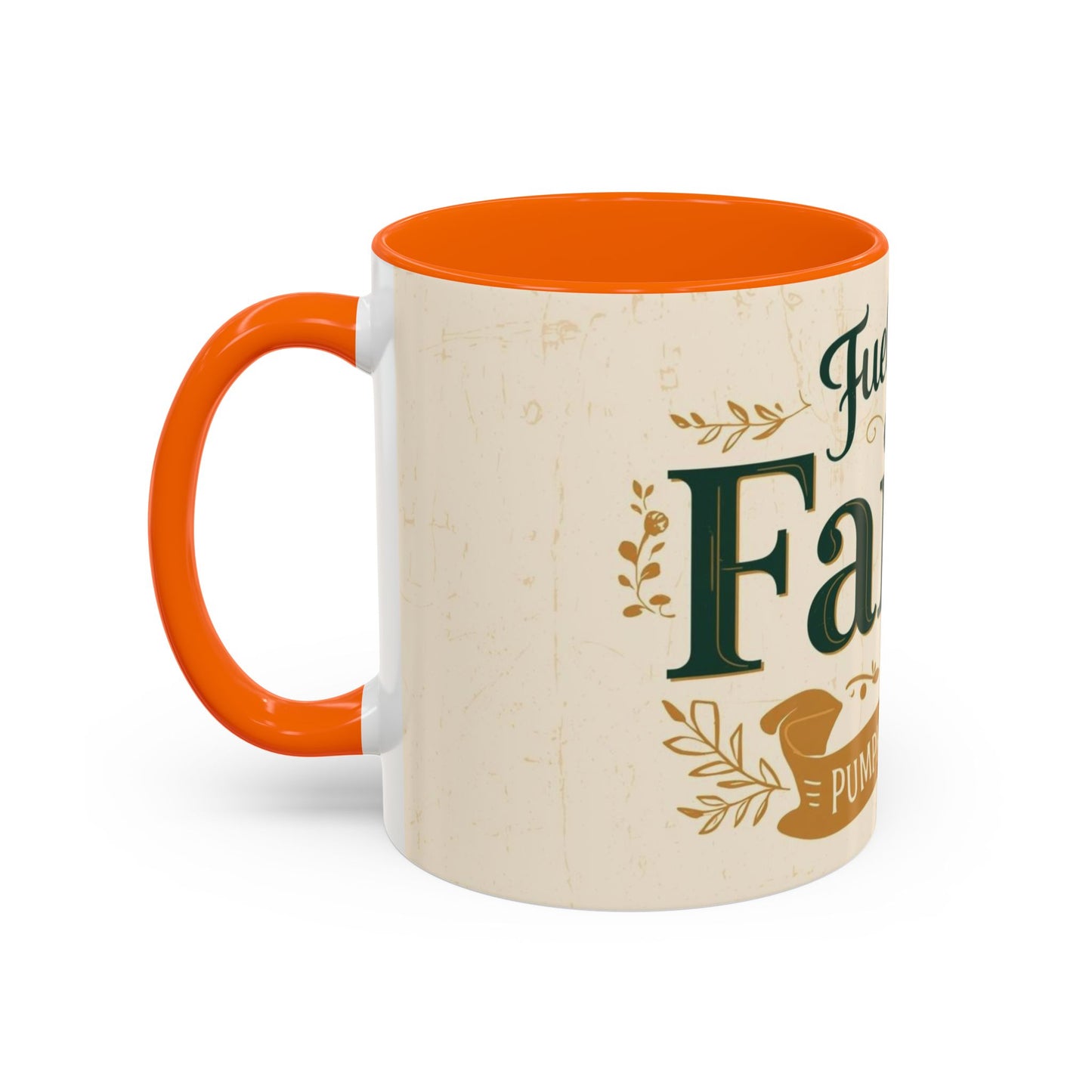 Orange “Fueled by Faith & Pumpkin Spice” ceramic coffee mug — cozy Christian drinkware perfect for believers and pumpkin spice lovers.