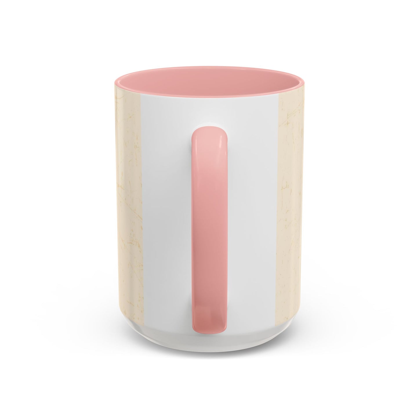 Handle view of pink “Fueled by Faith & Pumpkin Spice” 15oz mug — glossy Christian coffee mug with blush pink interior and fall design.