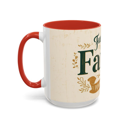 15oz red “Fueled by Faith & Pumpkin Spice” mug — oversized Christian mug for cozy fall mornings and pumpkin spice lovers.