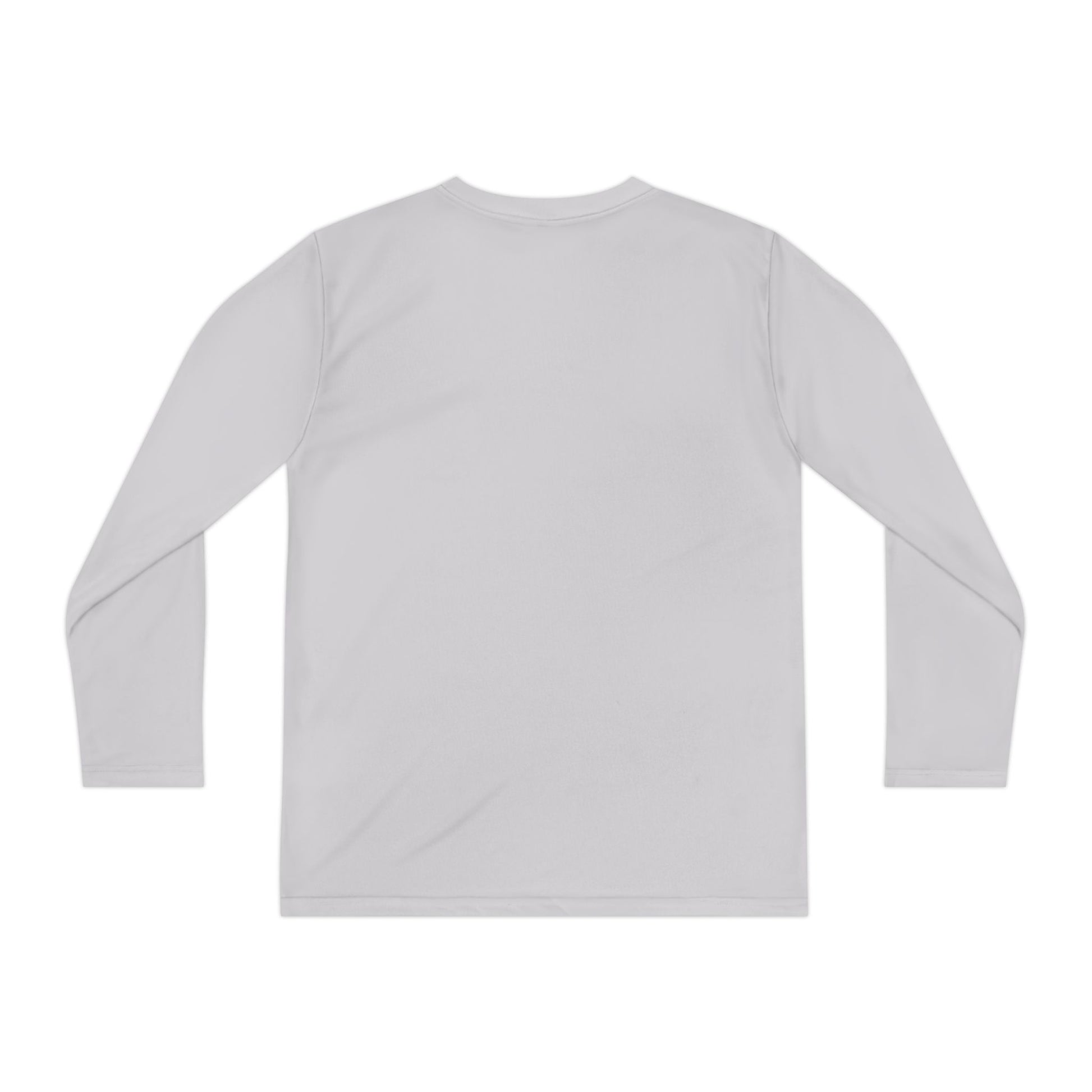 Back view of gray youth long sleeve shirt featuring Makin’ It By Lady Ev Halloween ghost design