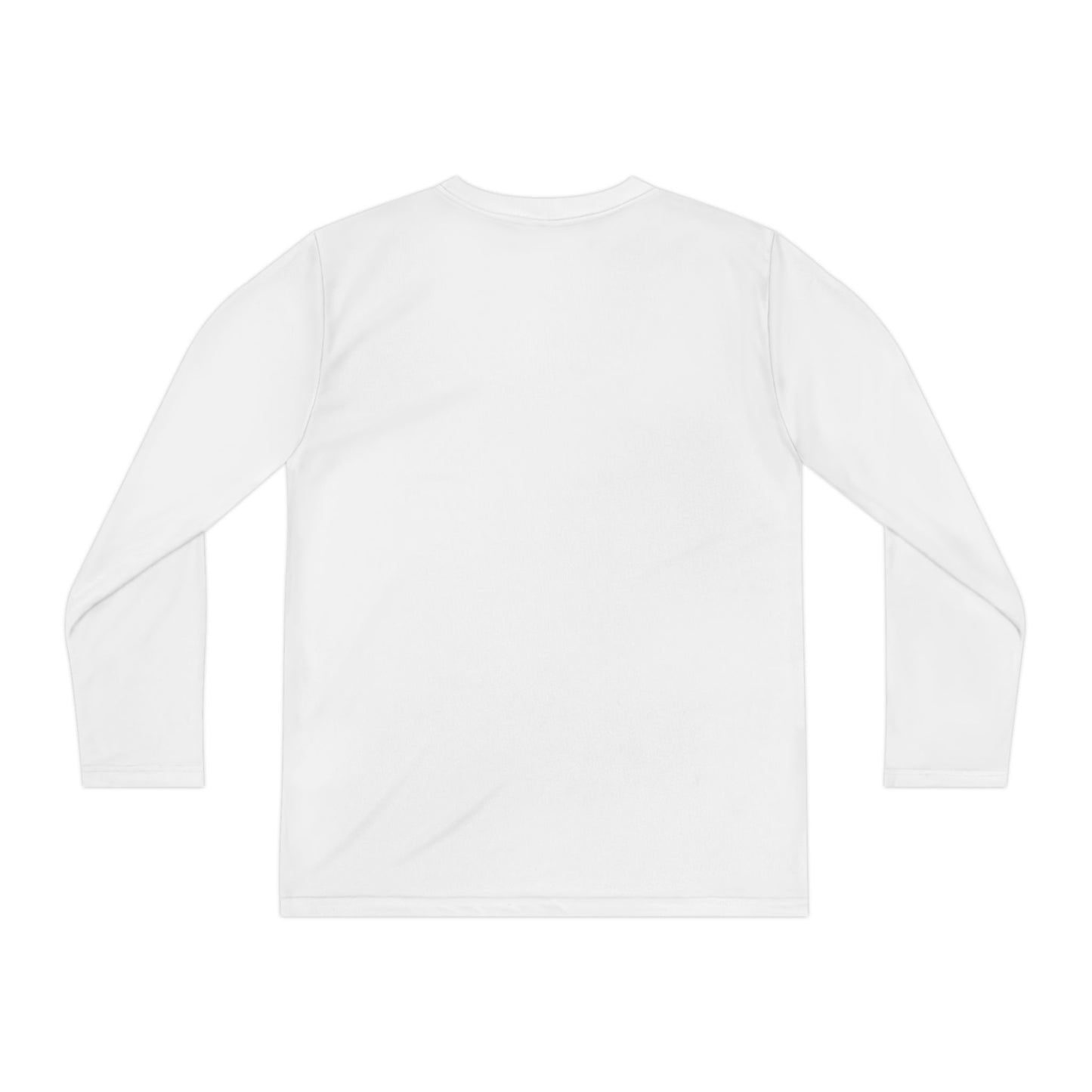 Back view of white long sleeve youth shirt from Makin’ It By Lady Ev featuring cozy Halloween ghost design.