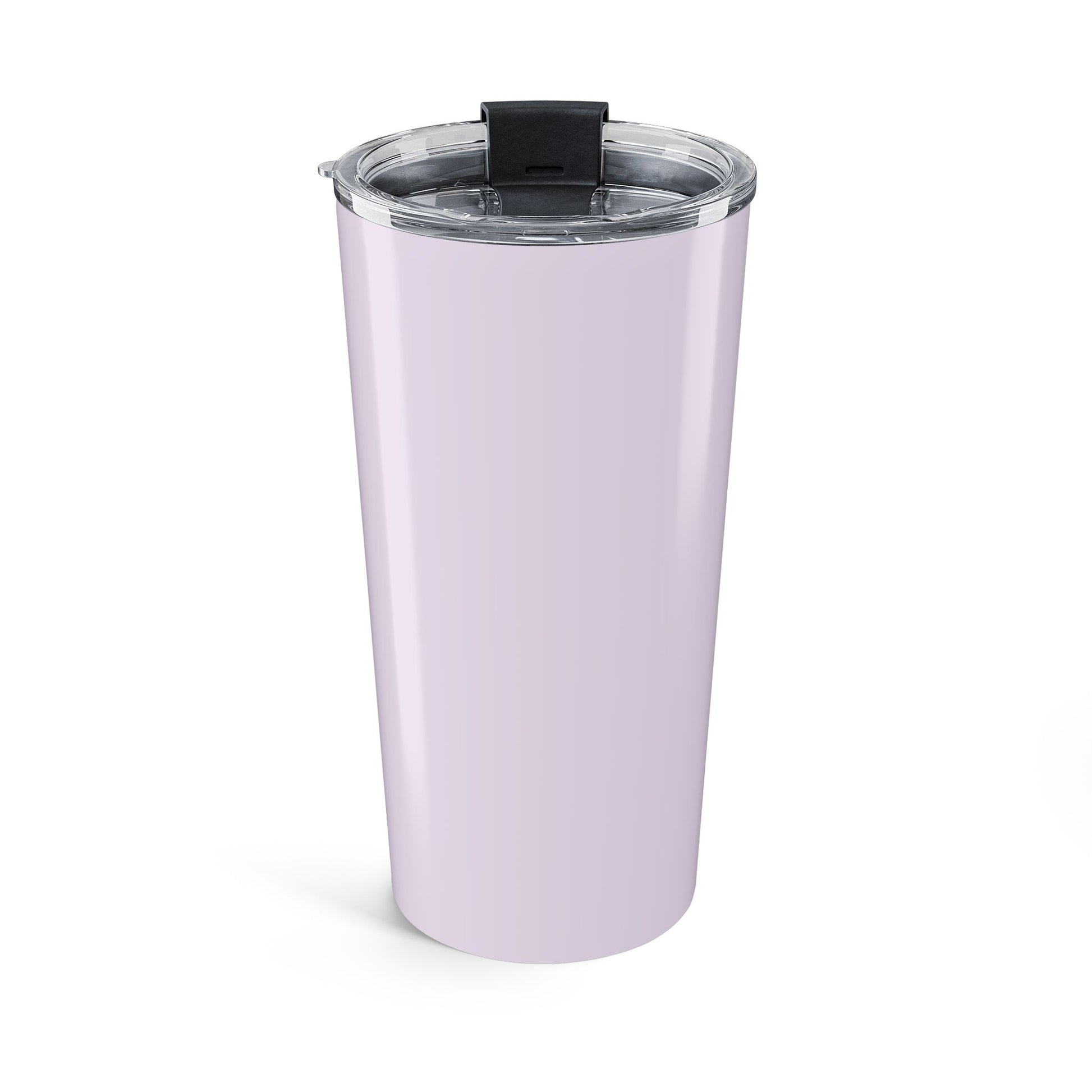 Solid lilac stainless steel tumbler with glossy finish and clear lid — minimalist reusable drinkware for fall beverages.