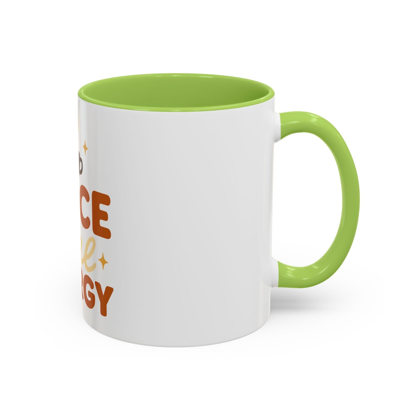 Green accent 11 oz coffee mug with “Spice Girl Energy” design — white ceramic mug featuring green handle and inner color for cozy fall vibes.