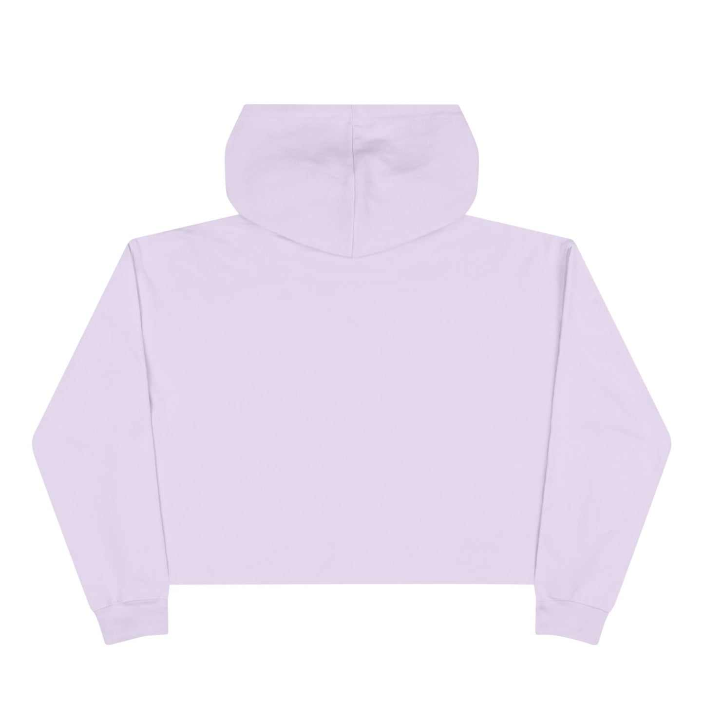 Back view of lilac “Spice Girl Energy” cropped hoodie — lightweight fall sweatshirt in soft purple tone, minimalist women’s autumn fashion.