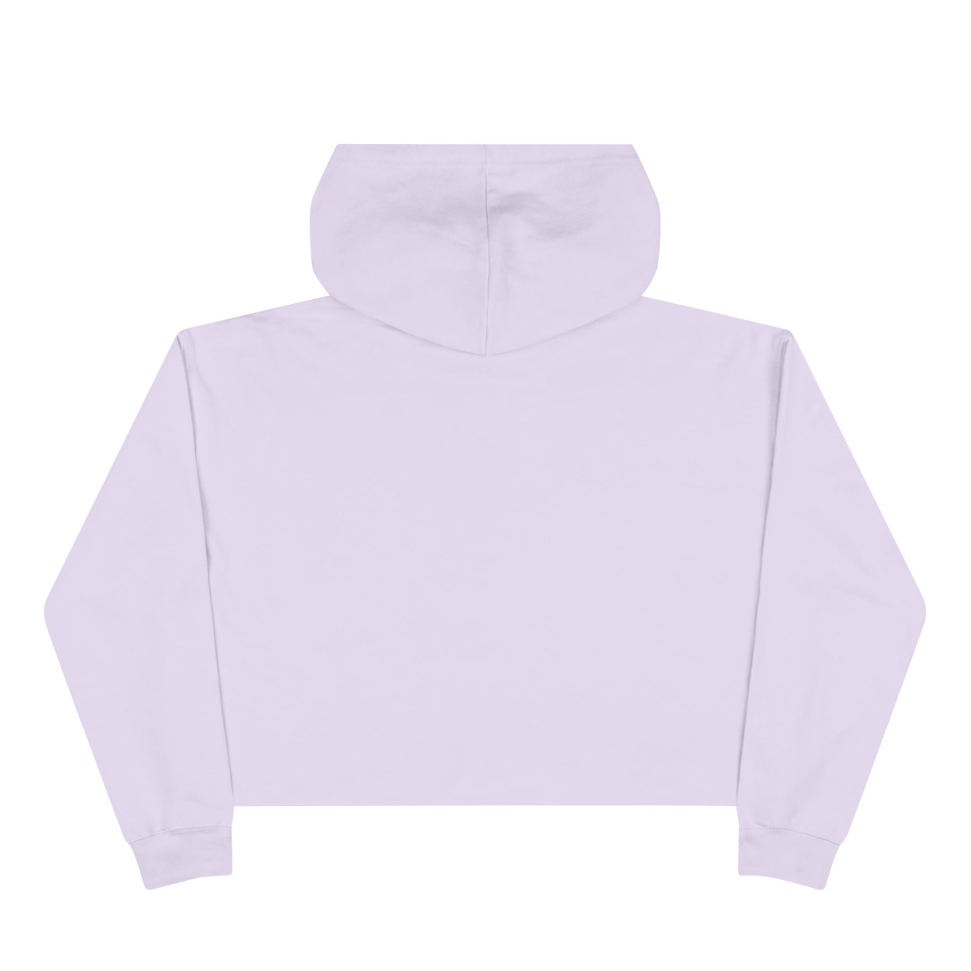 Back view of lilac “Spice Girl Energy” cropped hoodie — lightweight fall sweatshirt in soft purple tone, minimalist women’s autumn fashion.