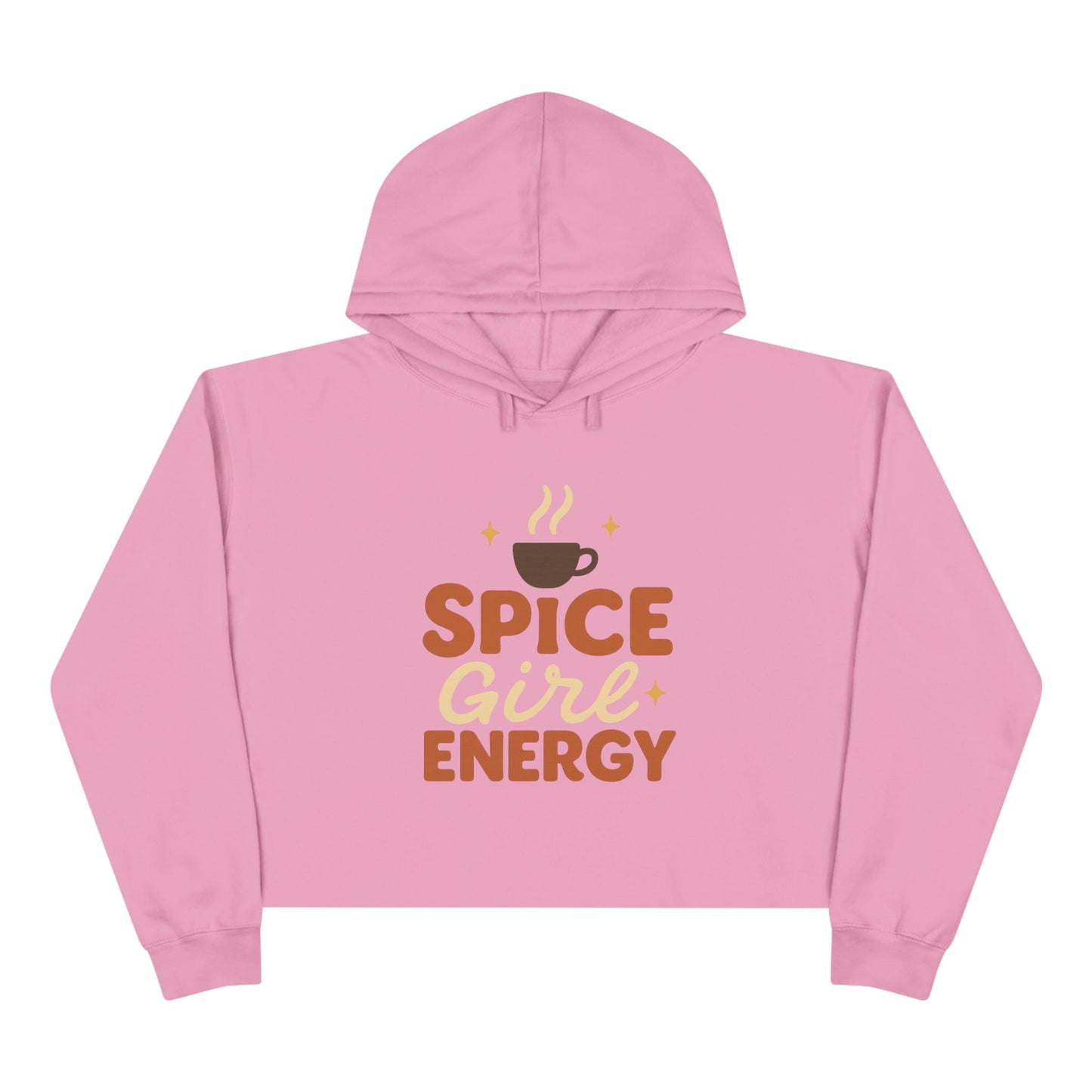 Mauve pink “Spice Girl Energy” cropped hoodie — trendy cozy fall sweatshirt with coffee-inspired design for autumn fashion lovers.