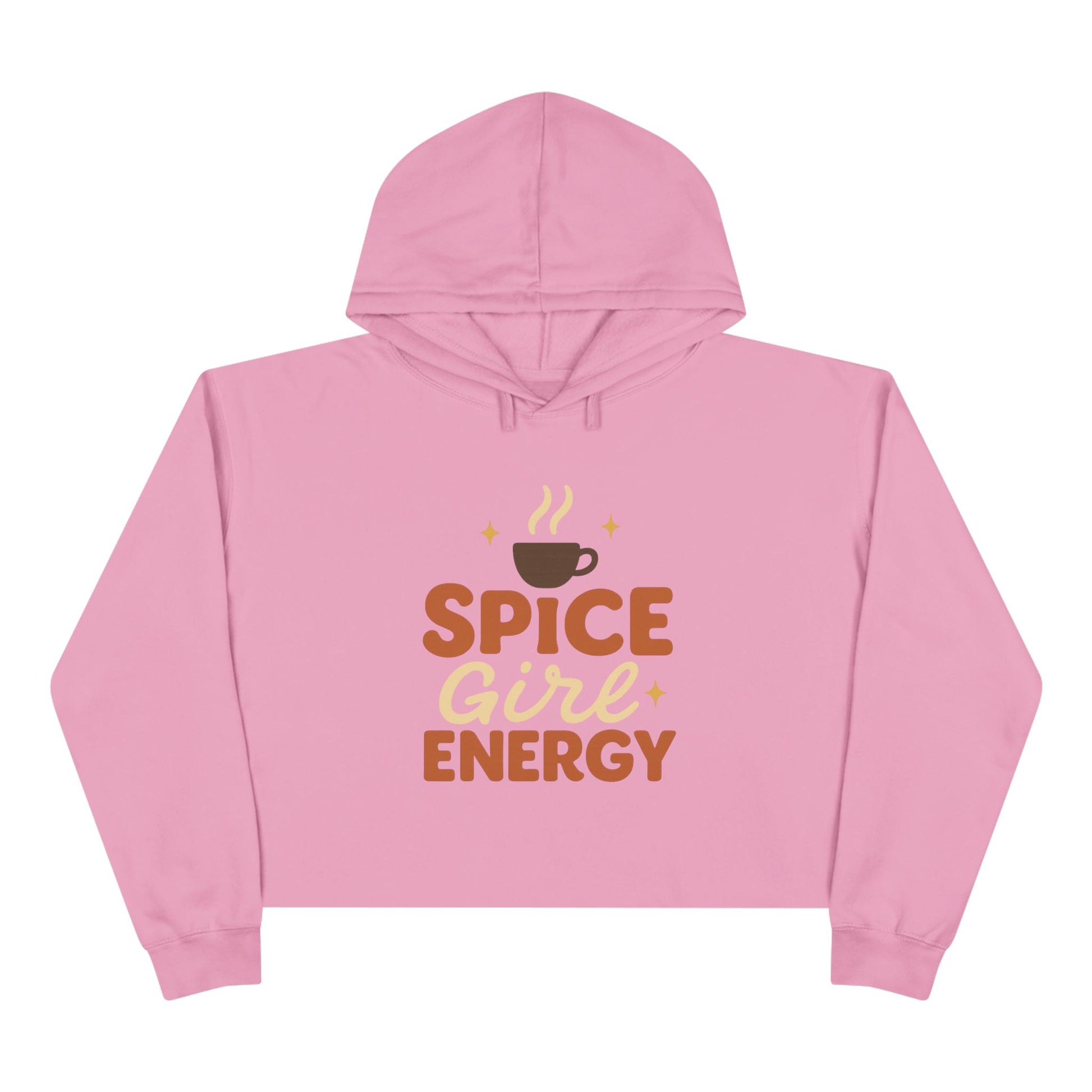Mauve pink “Spice Girl Energy” cropped hoodie — trendy cozy fall sweatshirt with coffee-inspired design for autumn fashion lovers.