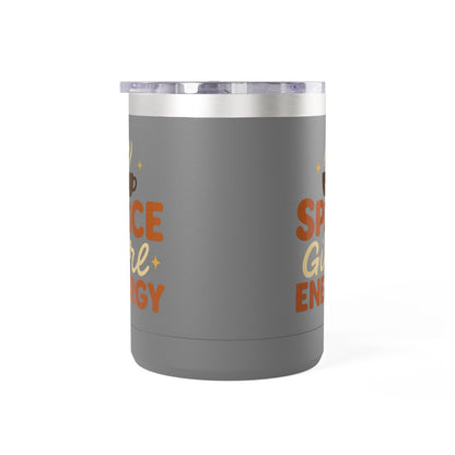 Dark gray insulated coffee mug with “Spice Girl Energy” retro text and coffee icon — stainless steel mug for everyday coffee lovers.